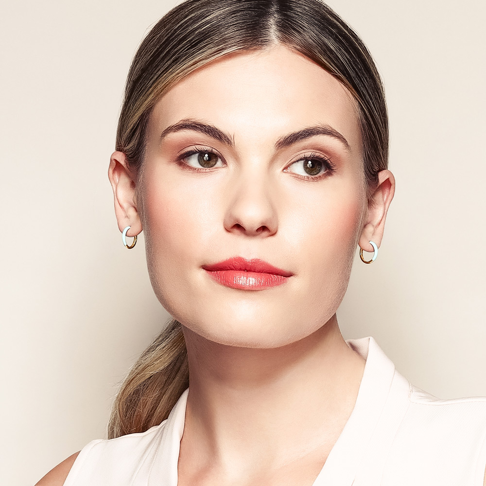 Turquoise Enamel Hoop Earrings in Yellow Gold