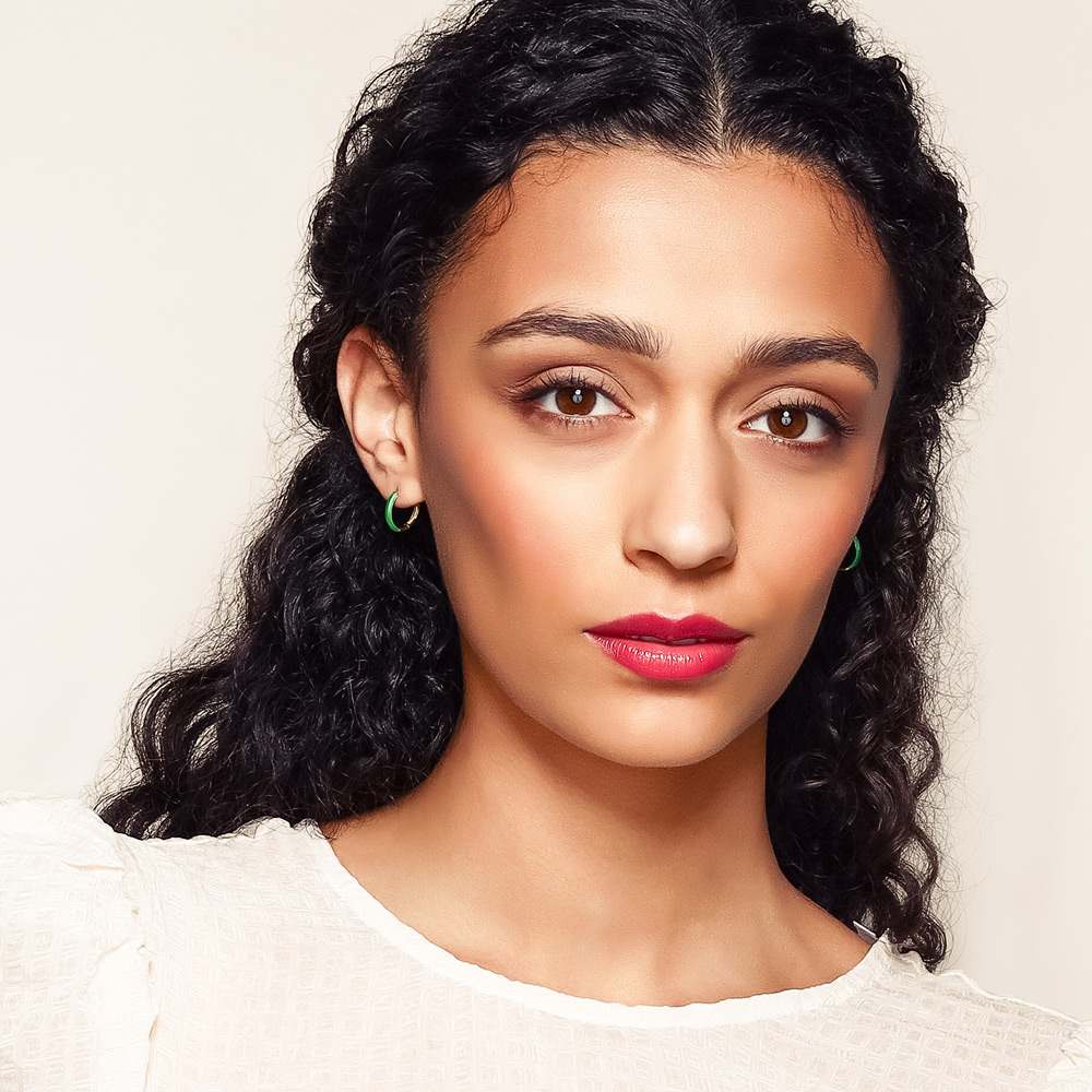 Green Enamel Hoop Earrings in Yellow Gold