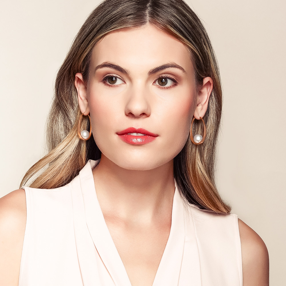 TARA Pearls White South Sea Cultured Pearl Hoop Earrings in Rose Gold