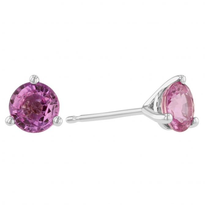14K White Gold Round Pink Sapphire Stud Earrings, 5mm