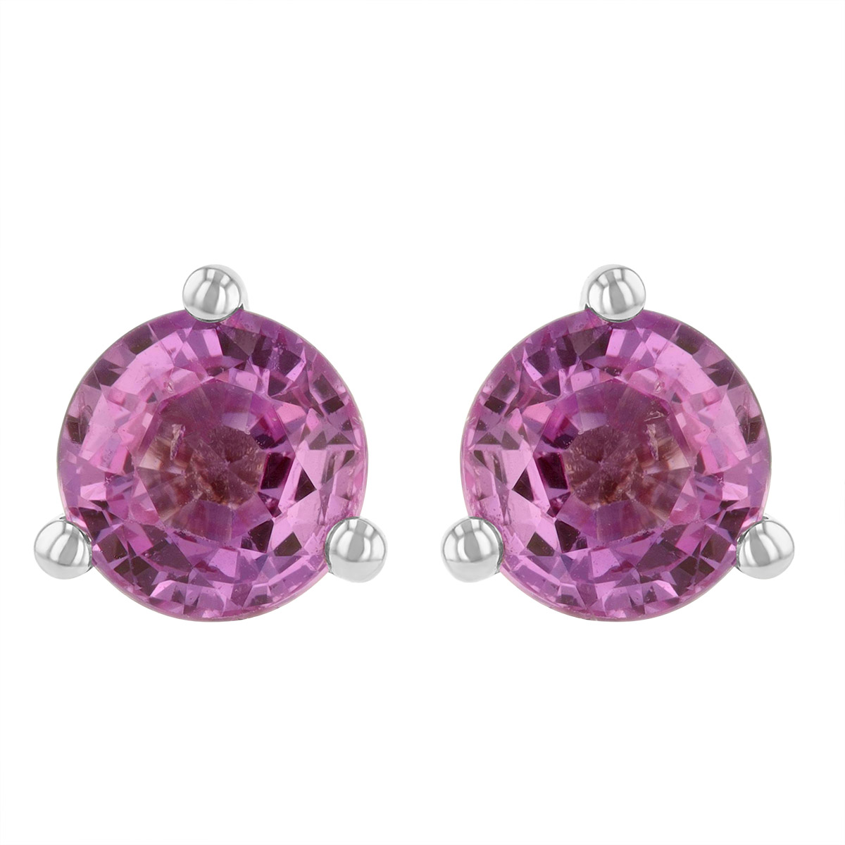 14K White Gold Round Pink Sapphire Stud Earrings, 5mm