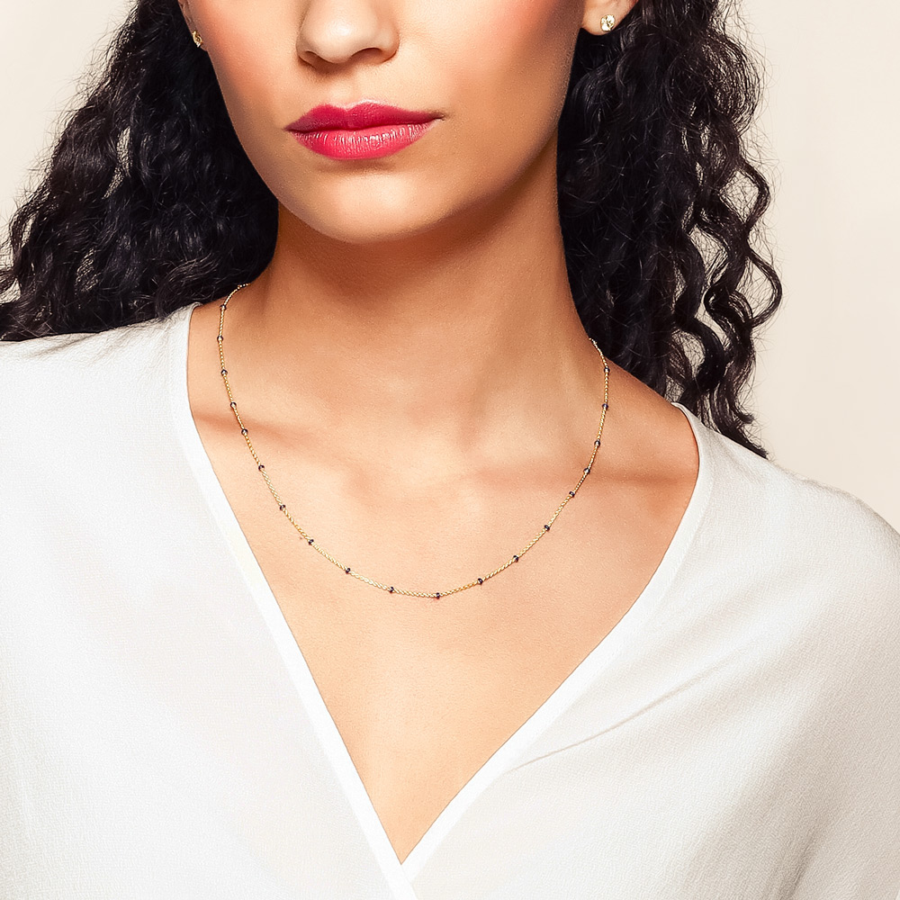 Navy Enamel Bead Station Necklace in Yellow Gold, 18