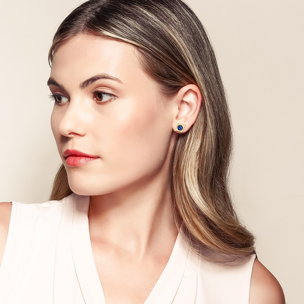 Erika Winters Estella Sapphire & Diamond Star Stud Earrings in Yellow Gold