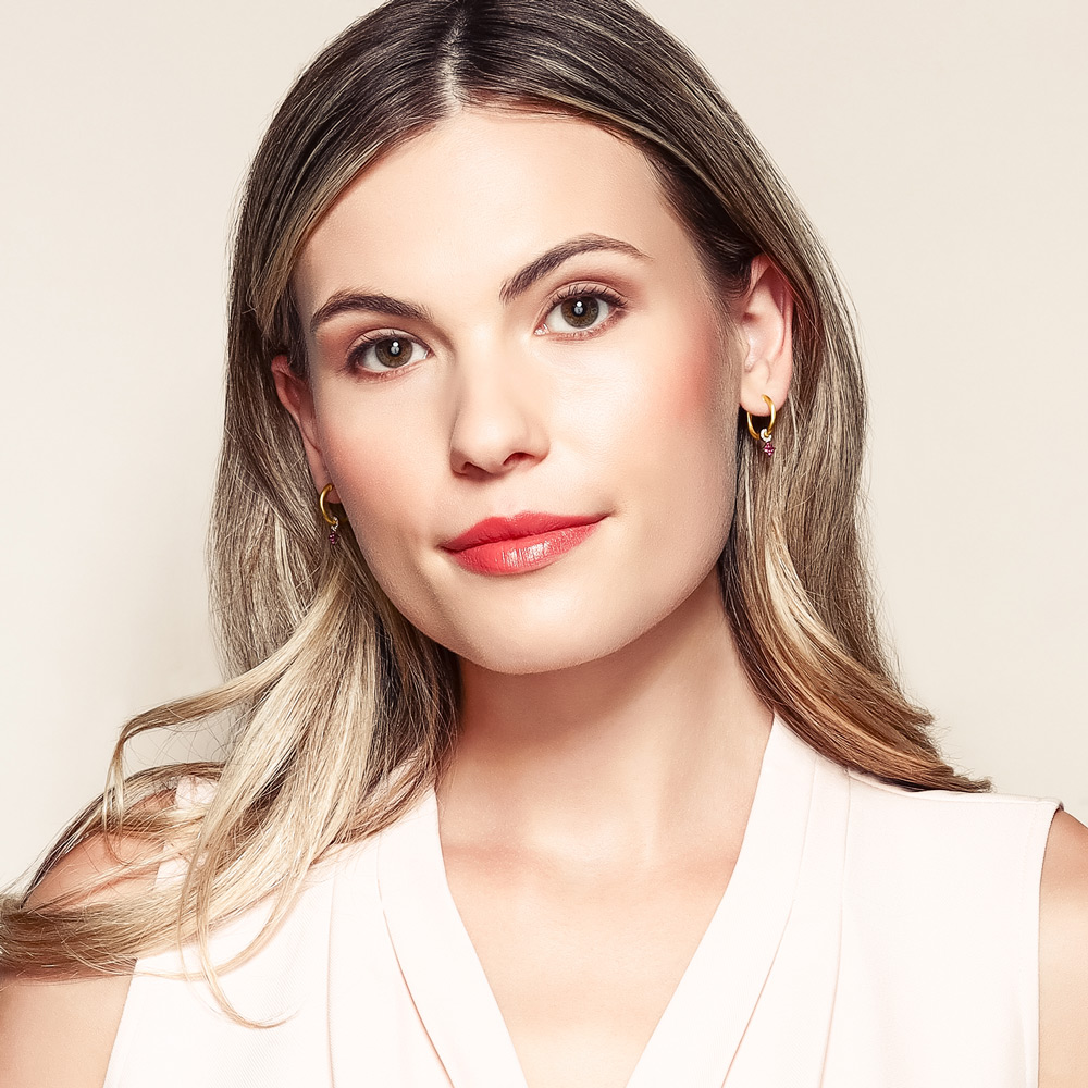 Marika Ruby & Diamond Dangle Charm Hoop Earrings in Yellow Gold