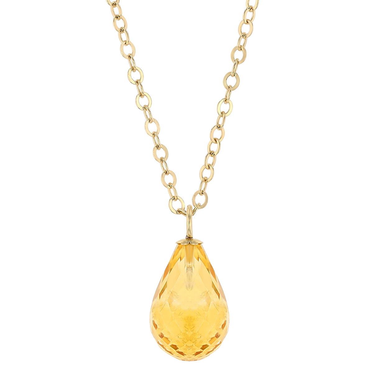 Citrine Briolette Solitaire Pendant in Yellow Gold, 19