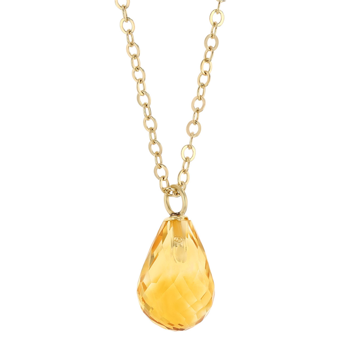 Citrine Briolette Solitaire Pendant in Yellow Gold, 19