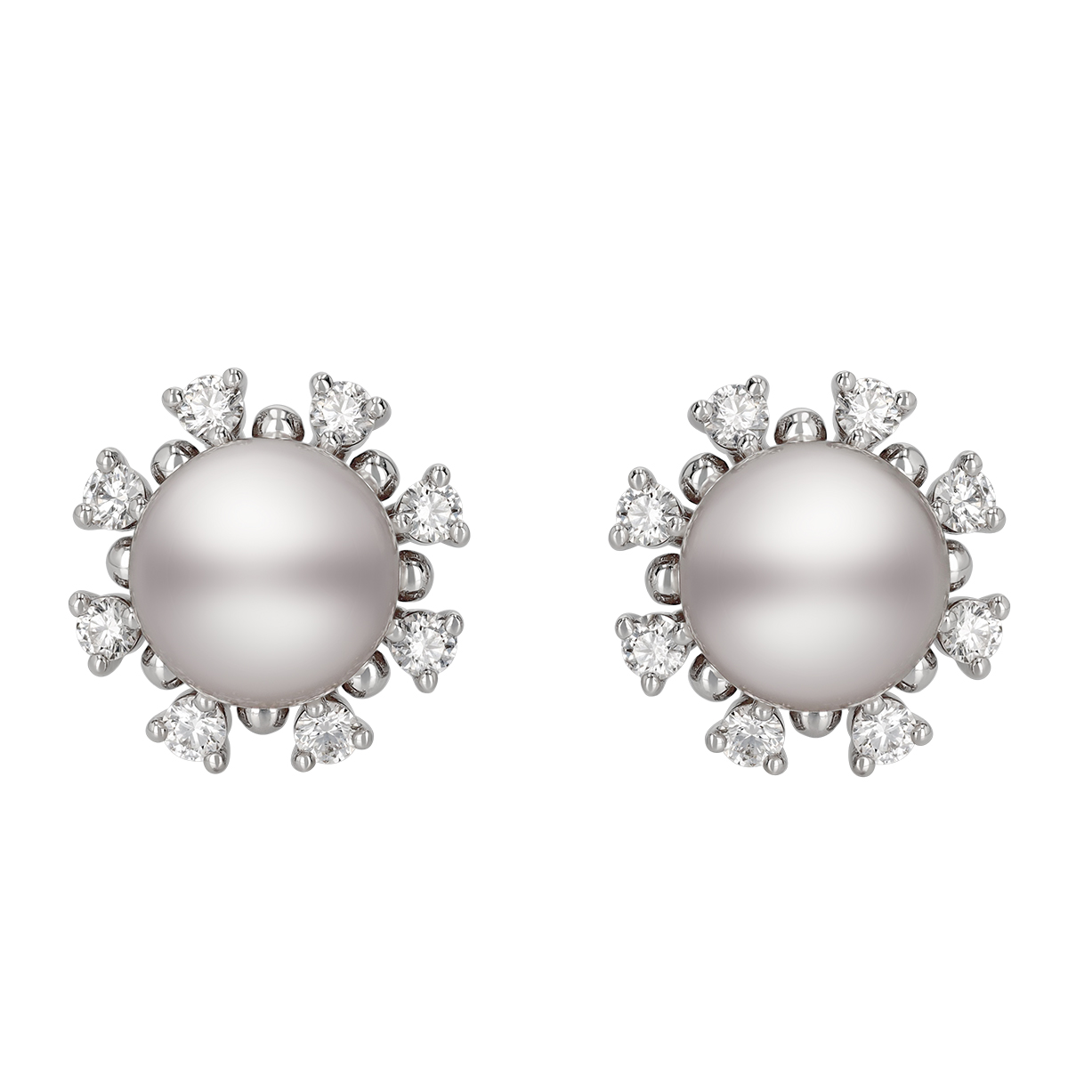Mikimoto Akoya Cultured Pearl & Diamond Beaded Halo Stud Earrings in White Gold
