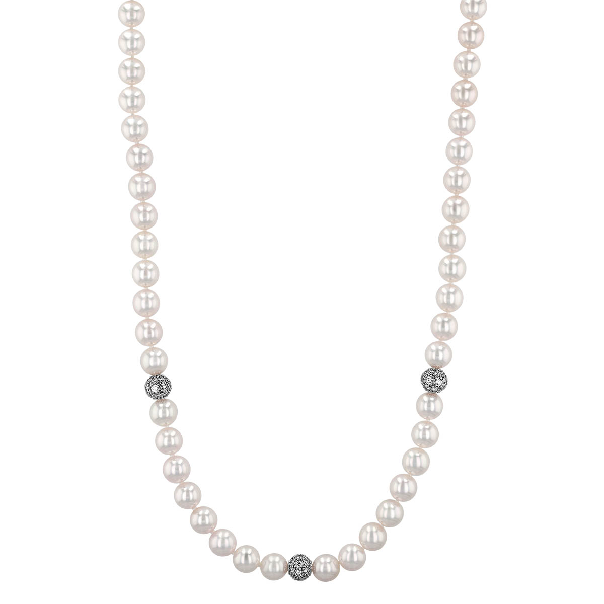 Mikimoto Akoya Cultured Pearl Strand with Diamond Stations in White Gold, 16