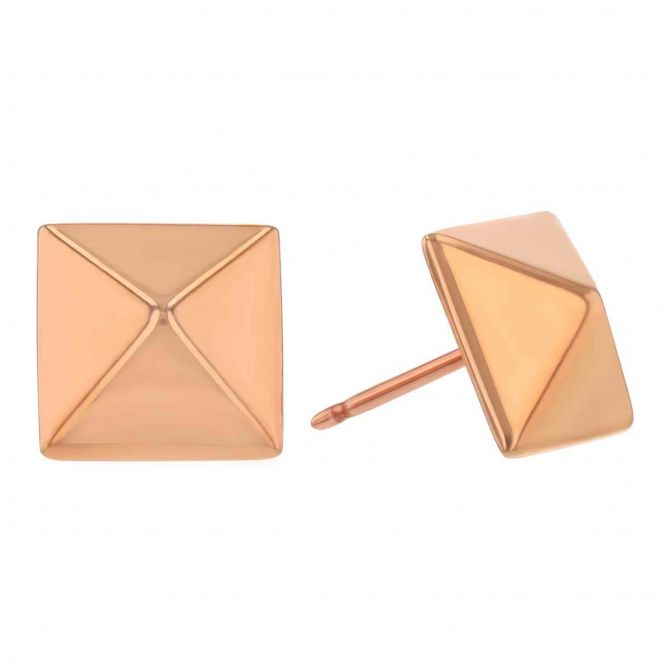 Rose Gold Dainty Pyramid Stud Earrings, 8 mm