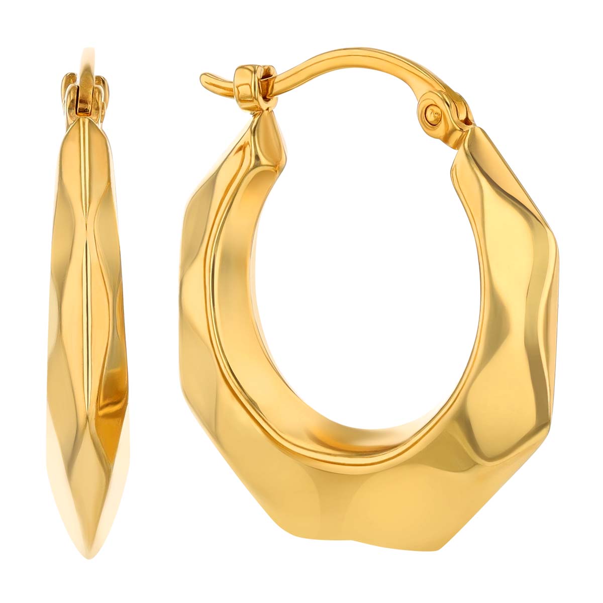 Yellow Gold Faceted Medium Hoop Earrings