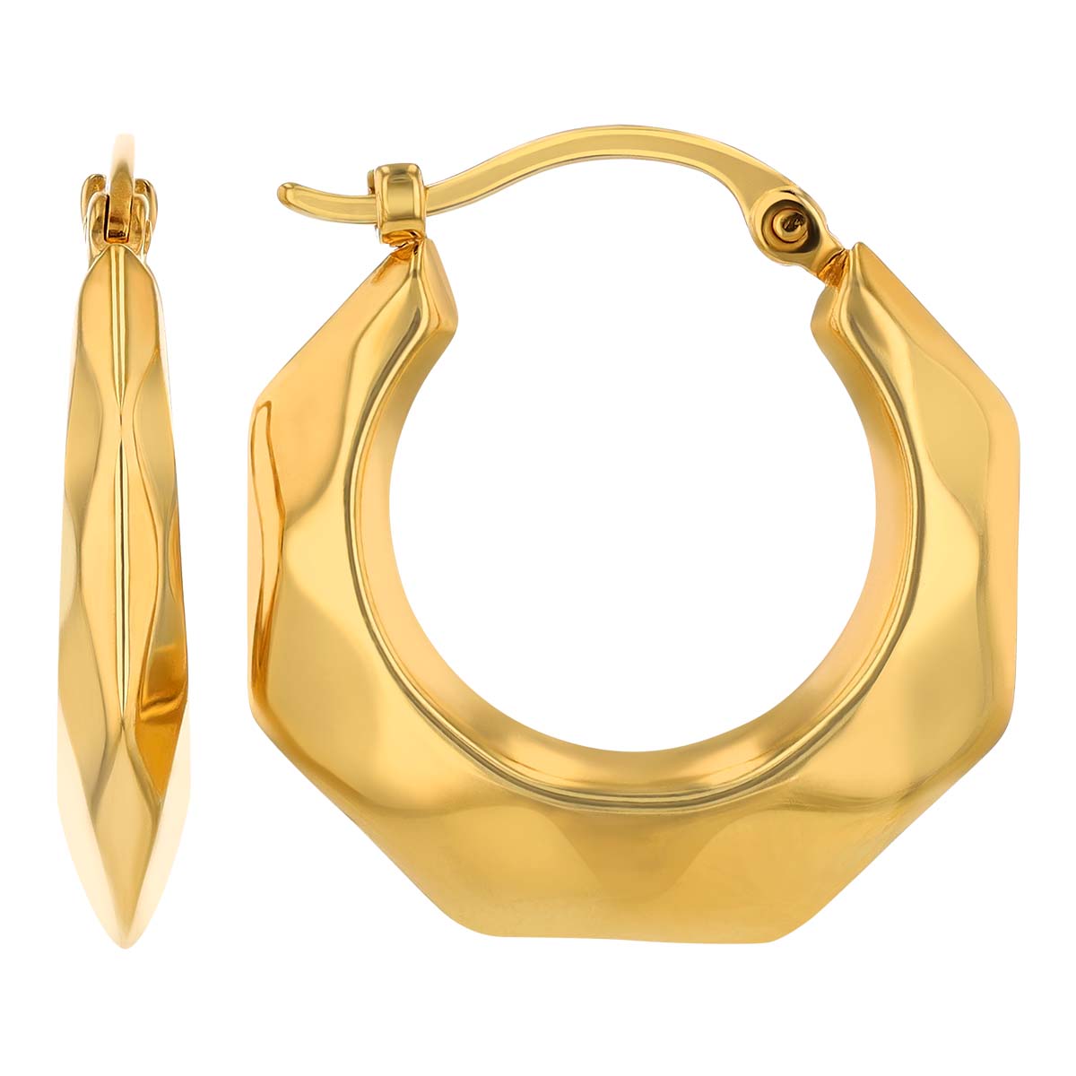Yellow Gold Faceted Medium Hoop Earrings