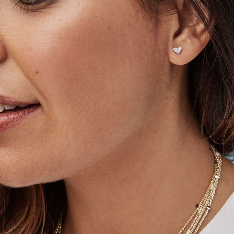 Kendra Scott Heart 14k Yellow Gold Stud Earrings in White Diamonds