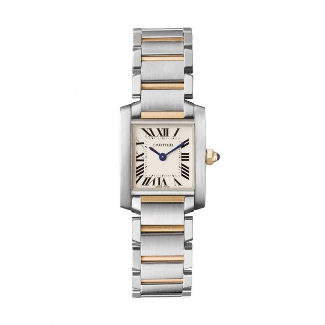 Cartier Tank Francaise 25mm Small Watch, Yellow Gold and Silver Grained Dial