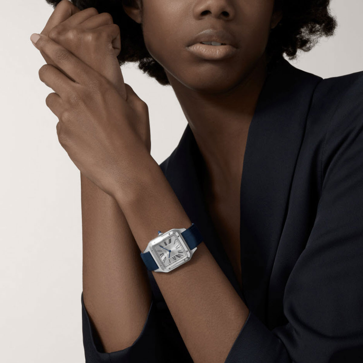 Cartier Santos-Dumont 44mm Large Watch, Satin Brushed Silver Dial