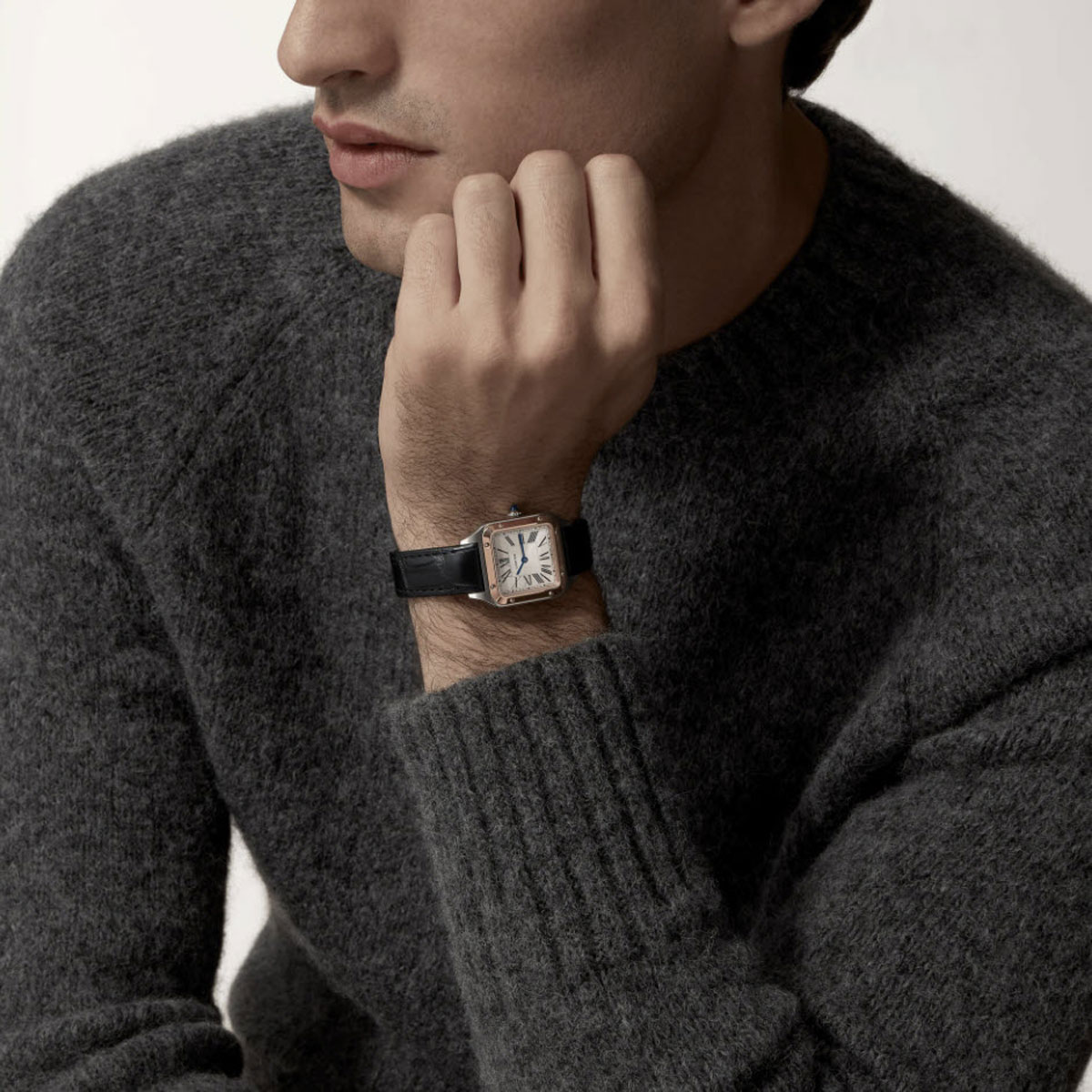 Cartier Santos-Dumont 38mm Small Watch, Rose Gold and Satin Brushed Silver Dial