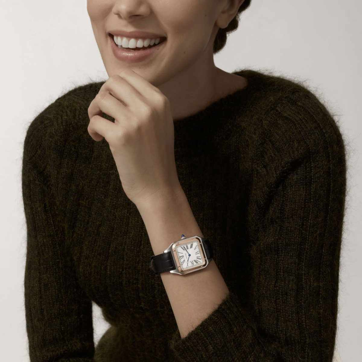 Cartier Santos-Dumont 44mm Large Watch, Rose Gold and Satin Brushed Silver Dial