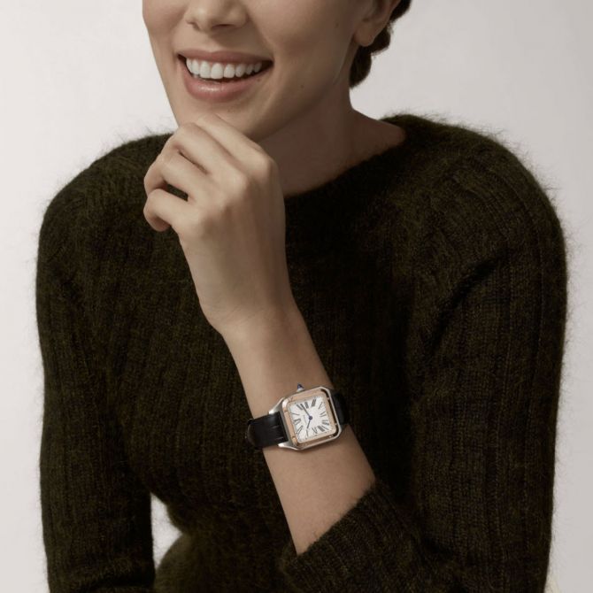 Cartier Santos-Dumont 44mm Large Watch, Rose Gold and Satin Brushed Silver Dial