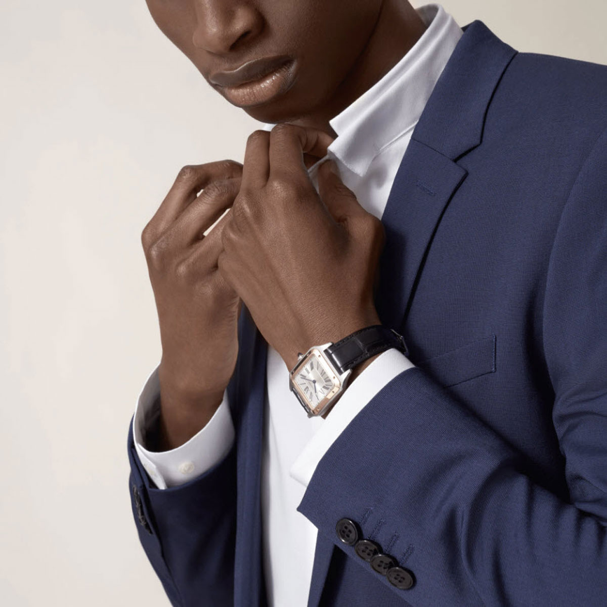 Cartier Santos-Dumont 44mm Large Watch, Rose Gold and Satin Brushed Silver Dial