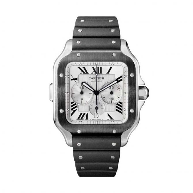 Cartier Santos de Cartier Chronograph 43.3mm Extra Large Watch, Satin Brushed Silver Dial