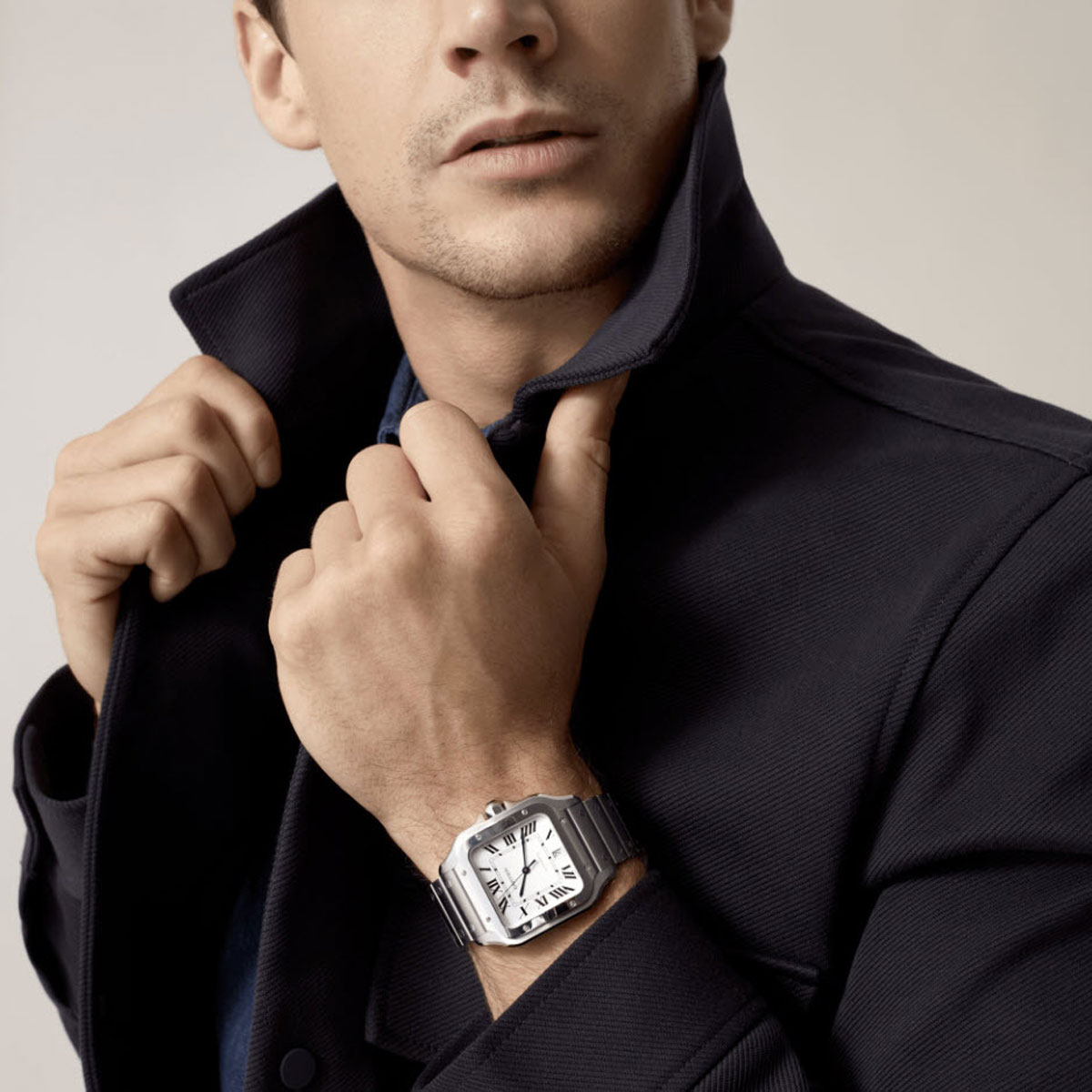 Cartier Santos de Cartier 39.8mm Large Watch, Silvered Opaline Dial