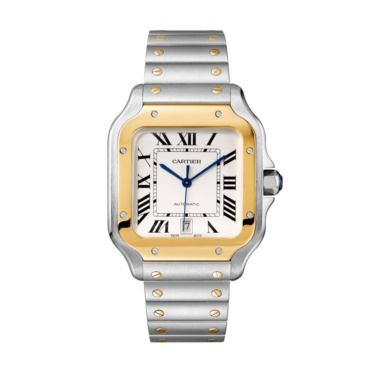 Cartier Santos de Cartier 35.1mm Medium Watch, Yellow Gold and Silvered ...