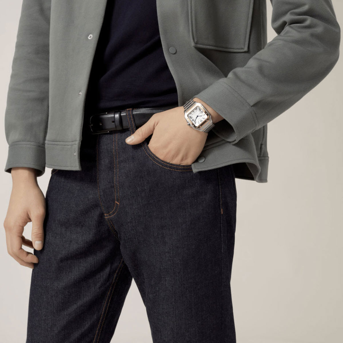 Cartier Santos de Cartier 39.8mm Large Watch, Yellow Gold and Silvered Opaline Dial