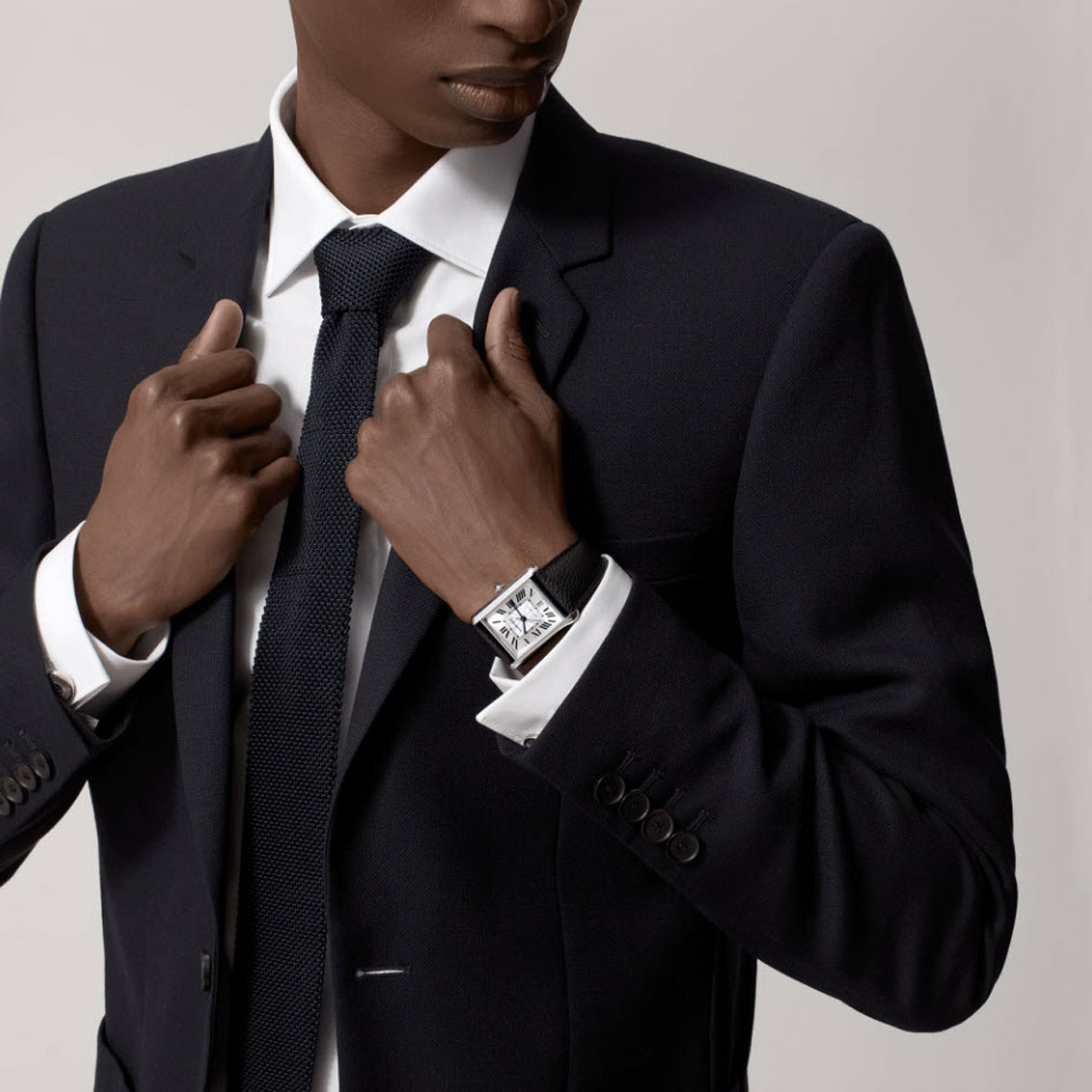 Cartier Tank Must 41mm Extra Large Watch, Black Grained Calfskin Strap