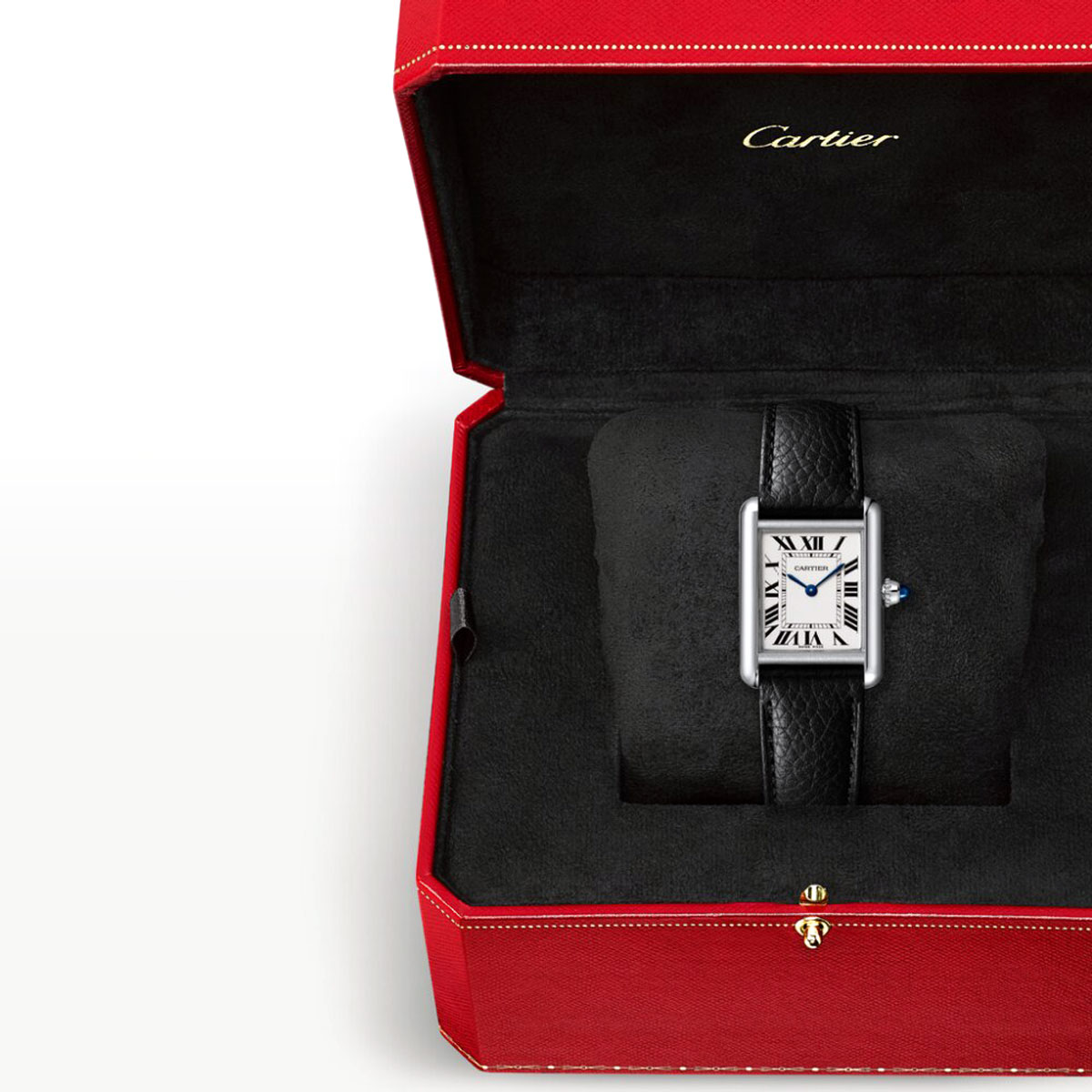 Cartier Tank Must 29.5mm Small Watch, Black Grained Calfskin Strap