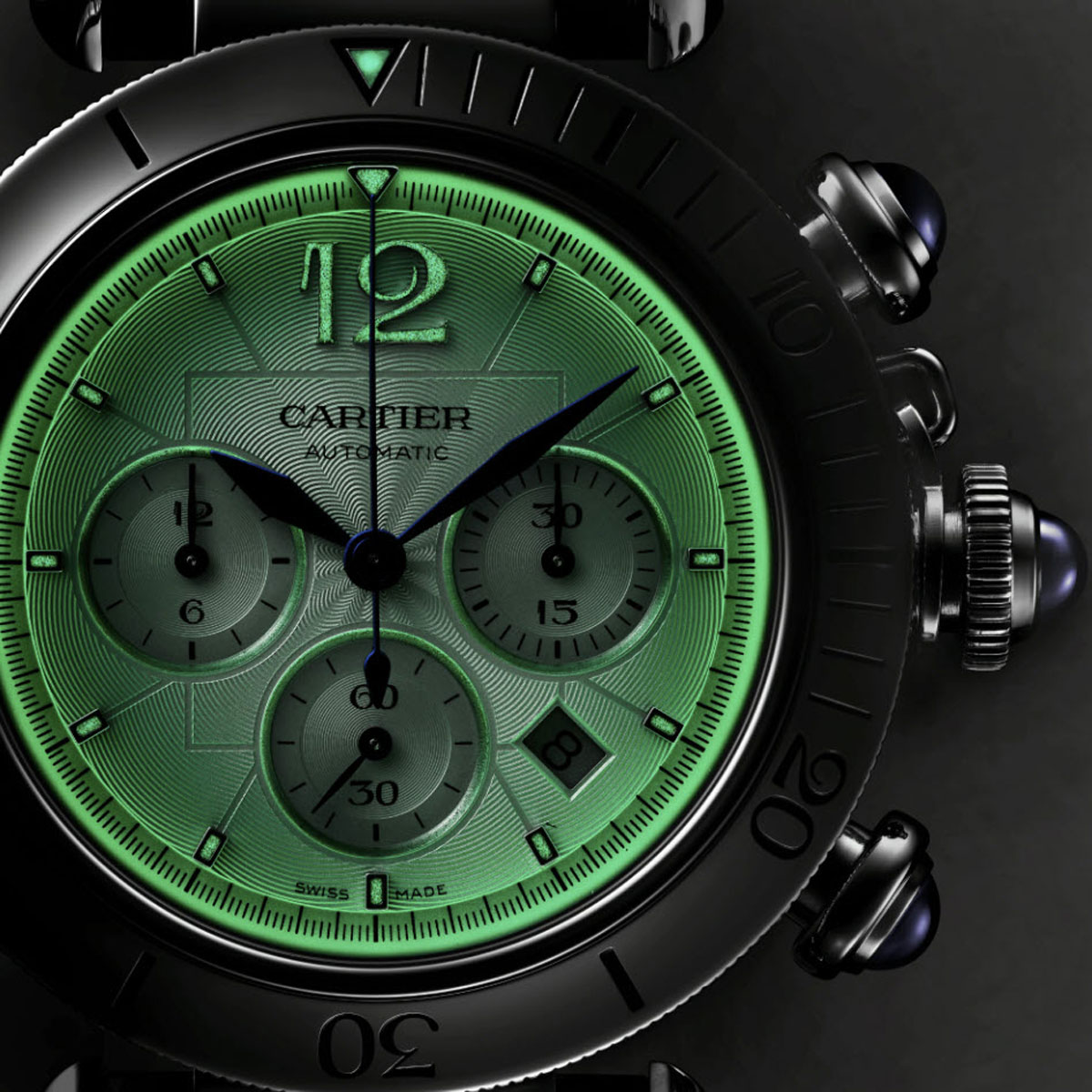Cartier Pasha De Cartier 41mm Steel Watch, Silvered Flinque Chronograph Dial