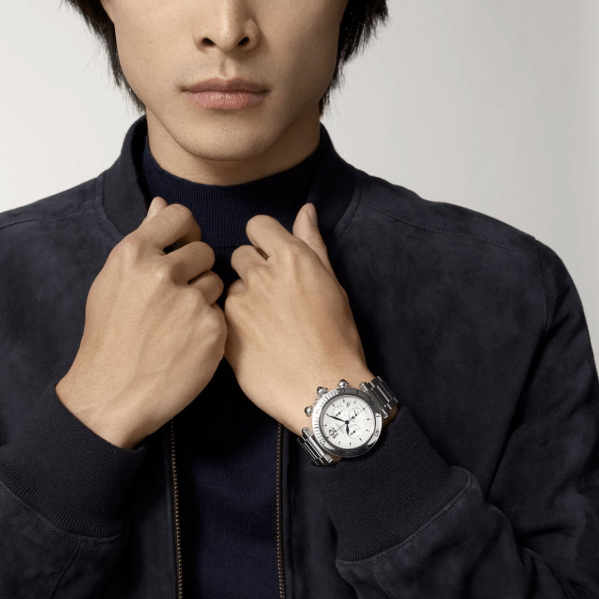 Cartier Pasha De Cartier 41mm Steel Watch, Silvered Flinque Chronograph Dial