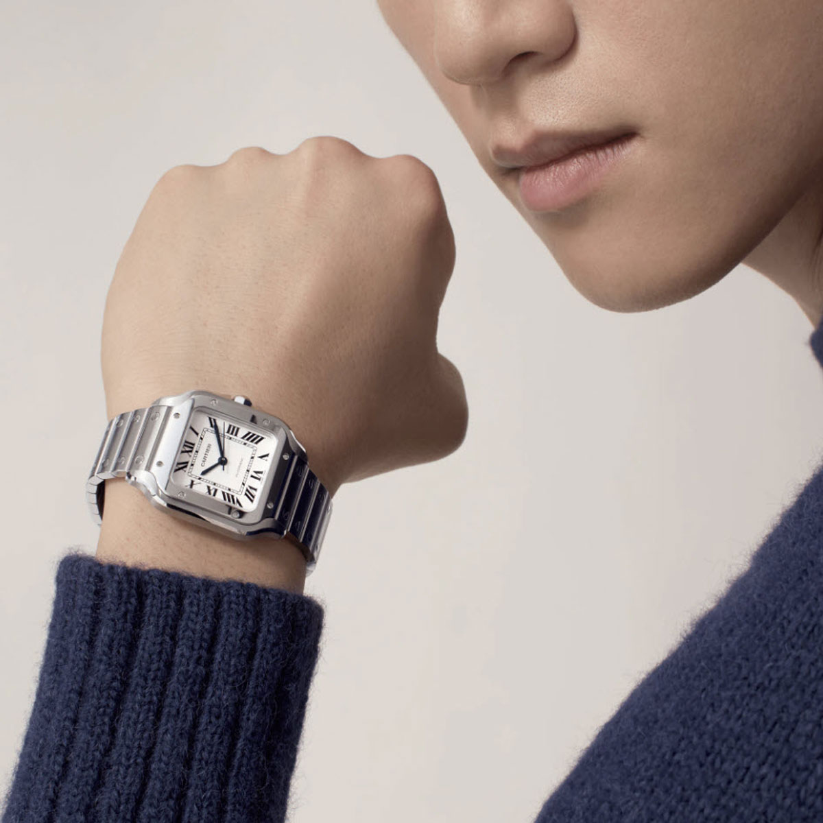 Cartier Santos De Cartier 35.1mm Medium Watch, Silvered Opaline Dial
