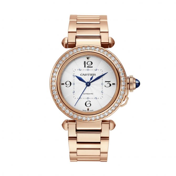 Cartier Pasha de Cartier 35mm Watch, Diamond and Silver Flinque Dial