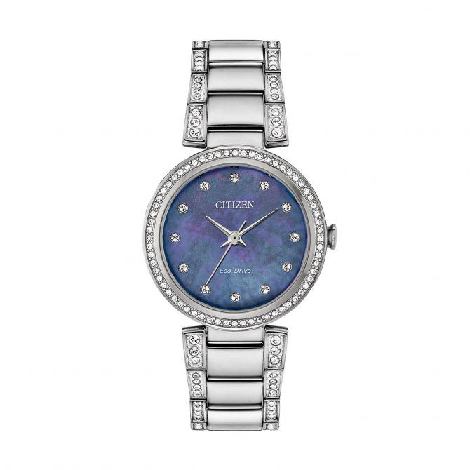 Citizen Silhouette Crystal 28mm Watch, Blue Mother of Pearl Dial