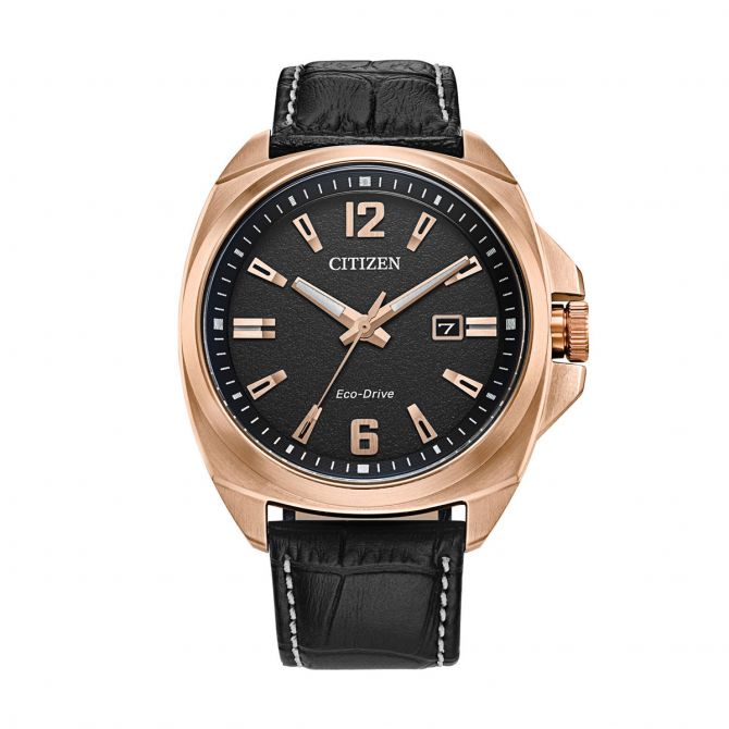 Citizen Endicott 42mm Watch, Black and Rose Gold Tone Dial