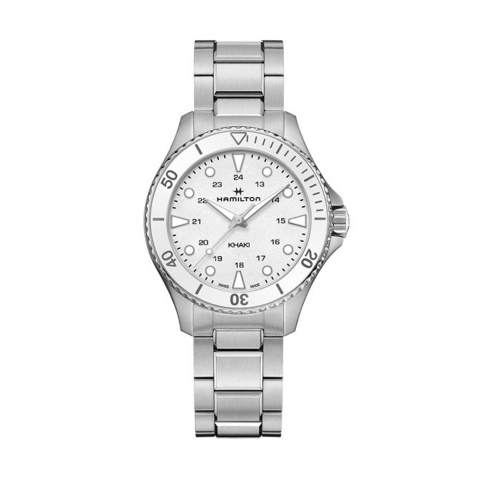 Hamilton Khaki Navy Scuba Quartz 37mm Watch, Silver and White Dial