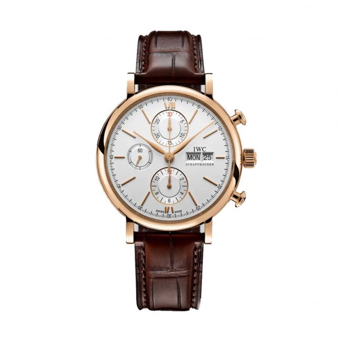 IWC Schaffhausen Portofino Chronograph 42mm Watch, Rose Gold and White Dial