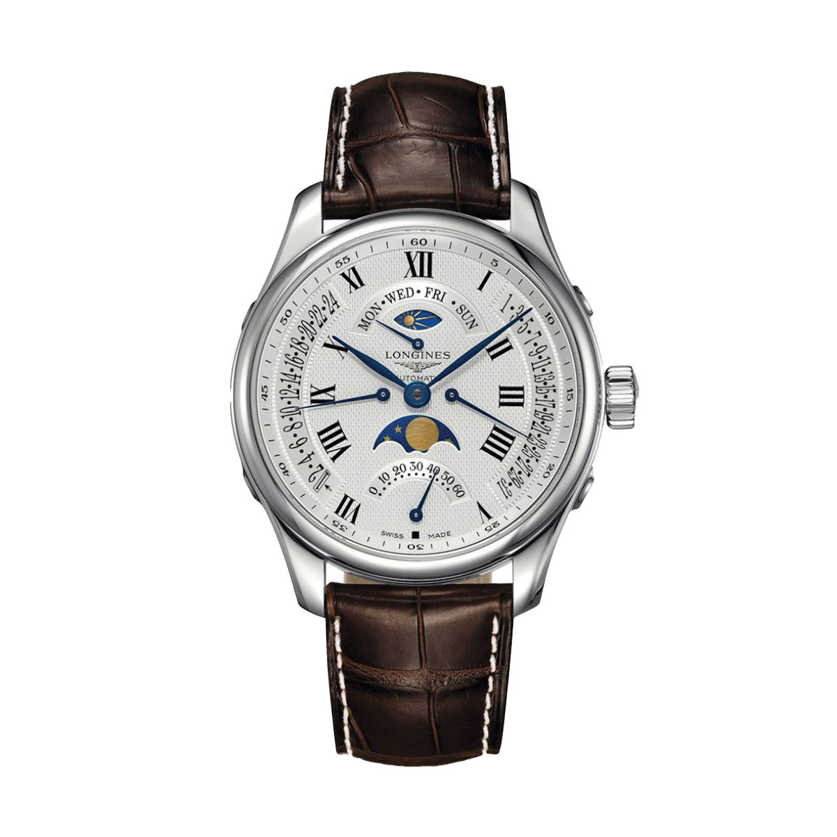 Longines Master Collection Moon Phase Automatic 44mm Men's Watch, Silver Dial