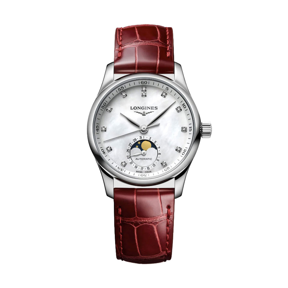 Longines Master Collection 34mm Watch, White Mother of Pearl and Diamond Dial