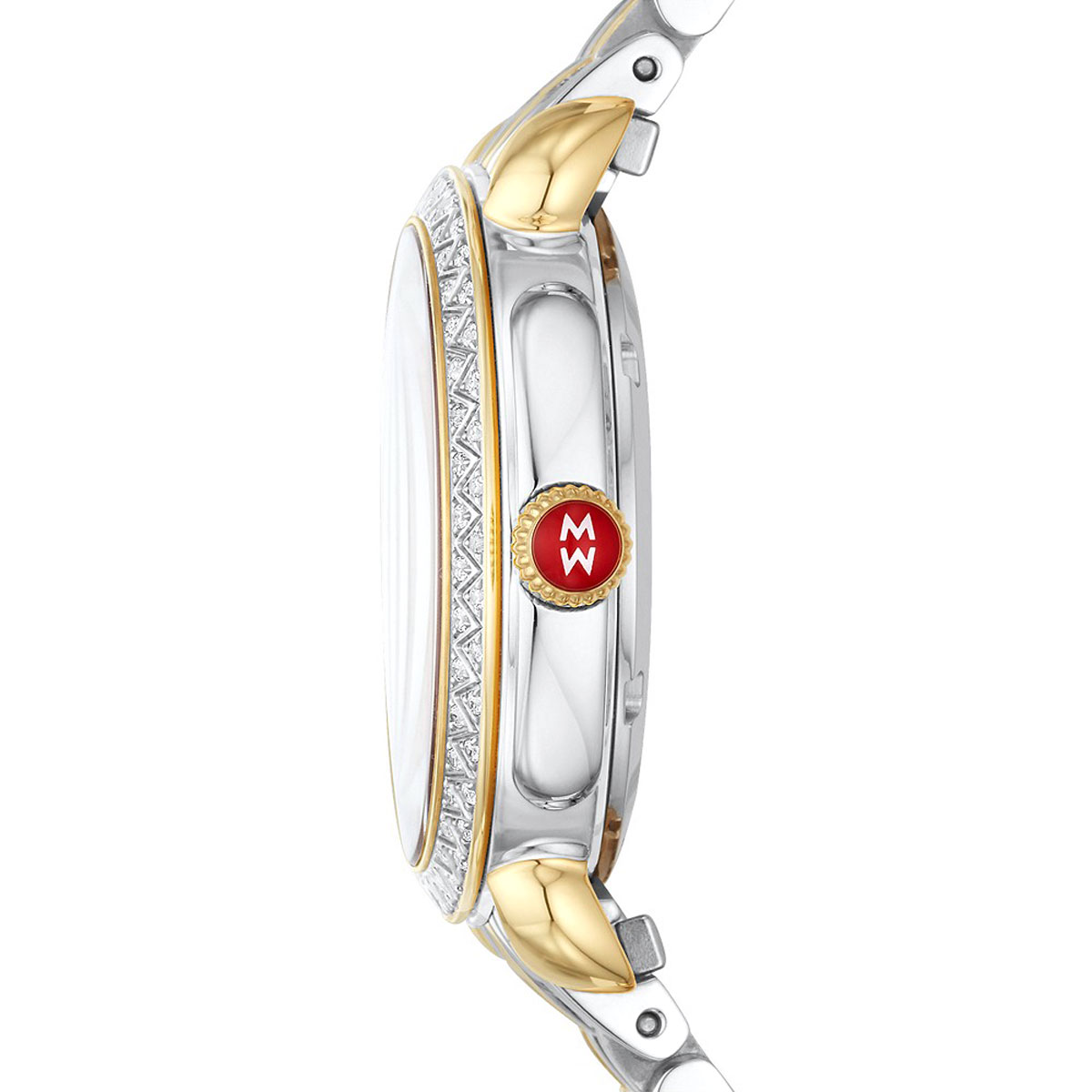 Michele Sidney Classic Two-Tone 33mm Watch, Yellow Gold and White Mother of Pearl Diamond Dial