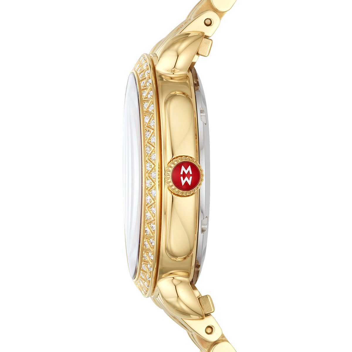Michele Sidney Classic 33mm Watch, Yellow Gold Tone and Mother of Pearl Diamond Dial