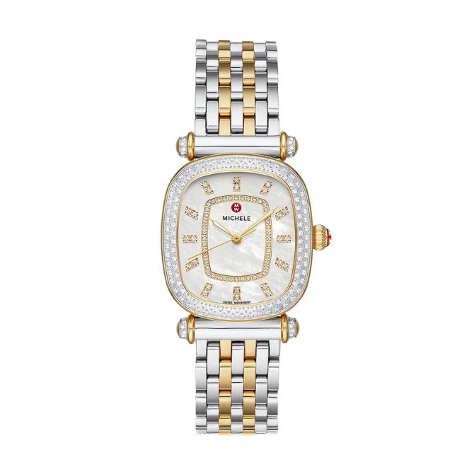 Michele Caber Isle Two Tone 32mm Watch, White Mother of Pearl Diamond Dial