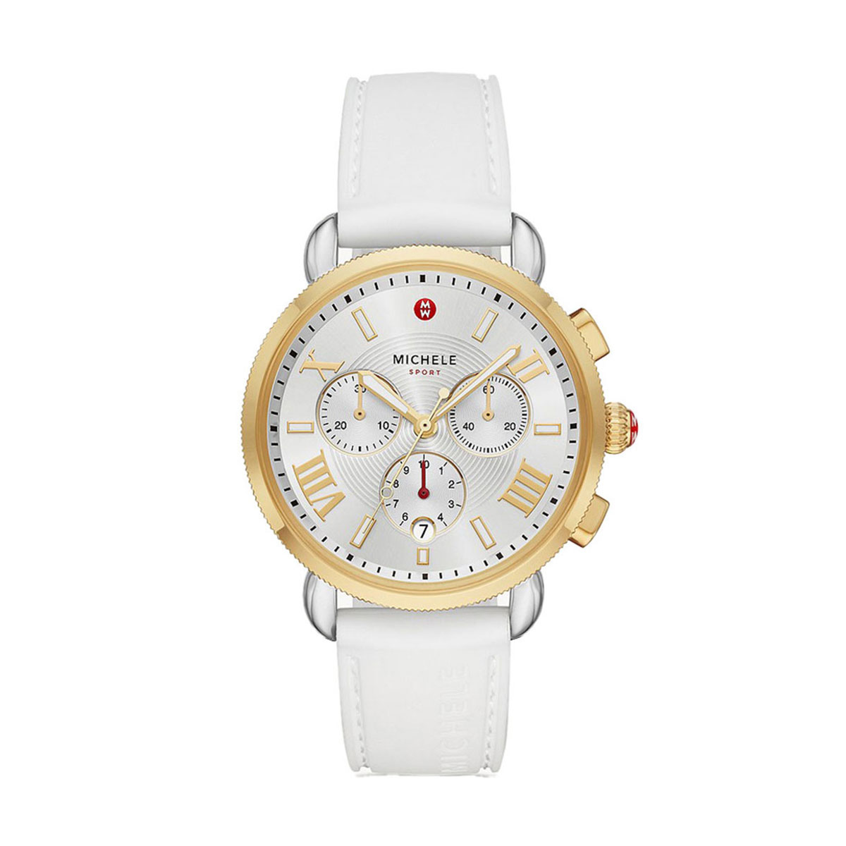 Michele Sporty Sport Sail White Silicone 38mm Watch, Silver Dial