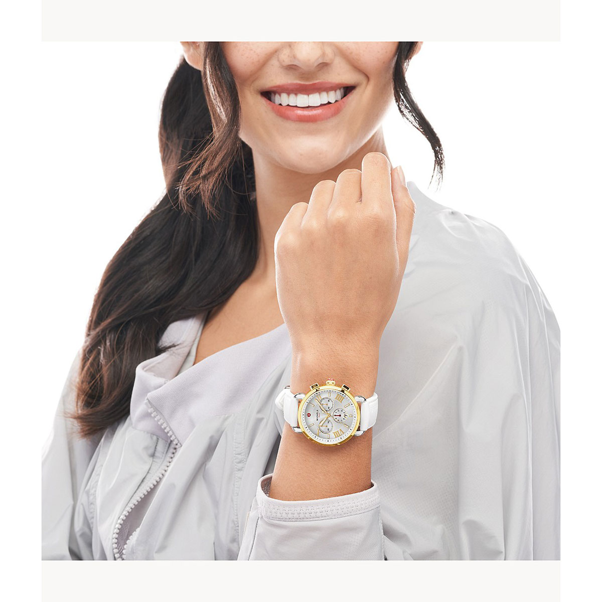 Michele Sporty Sport Sail White Silicone 38mm Watch, Silver Dial