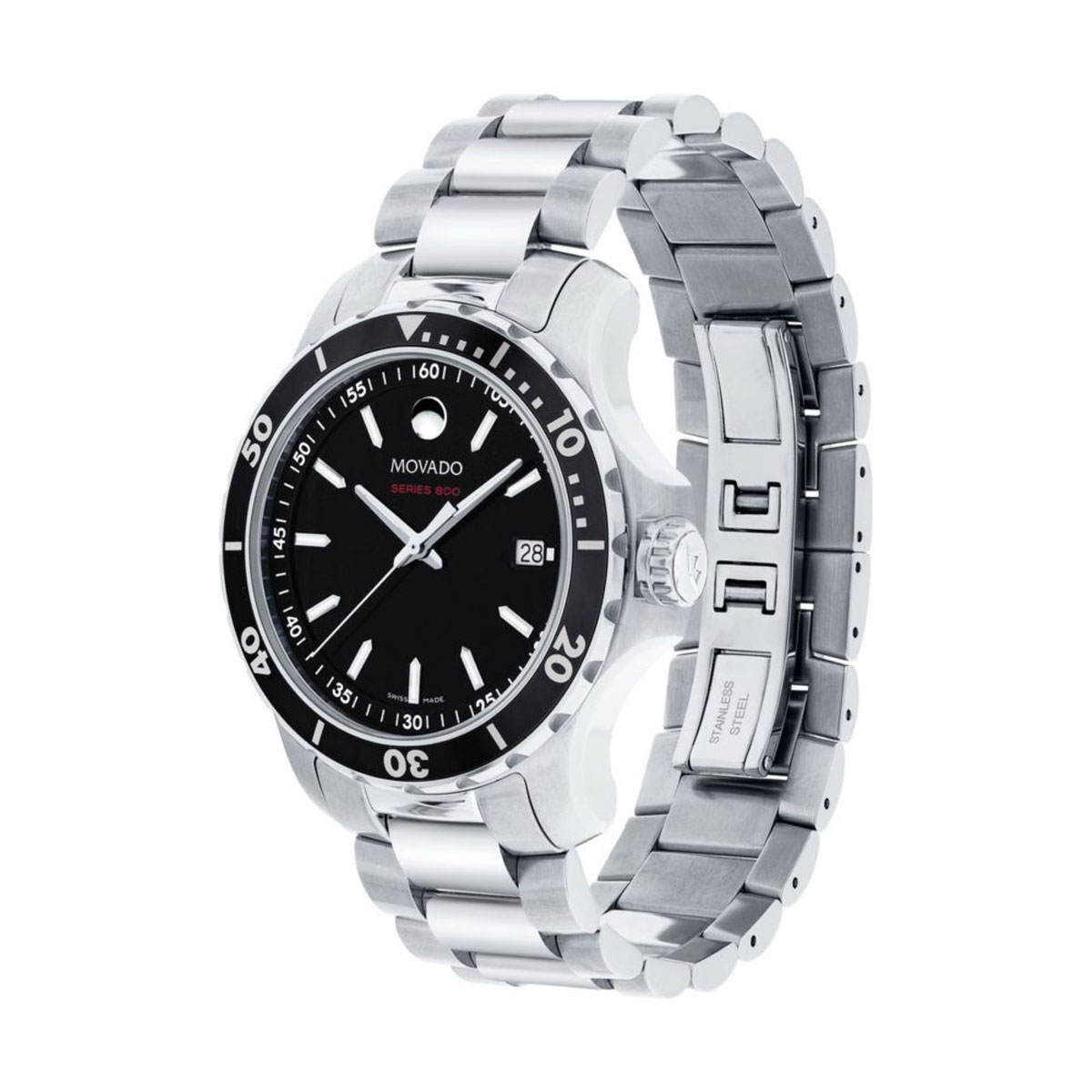 Movado Series 800 40mm Watch, Black and Silver Tone Dial