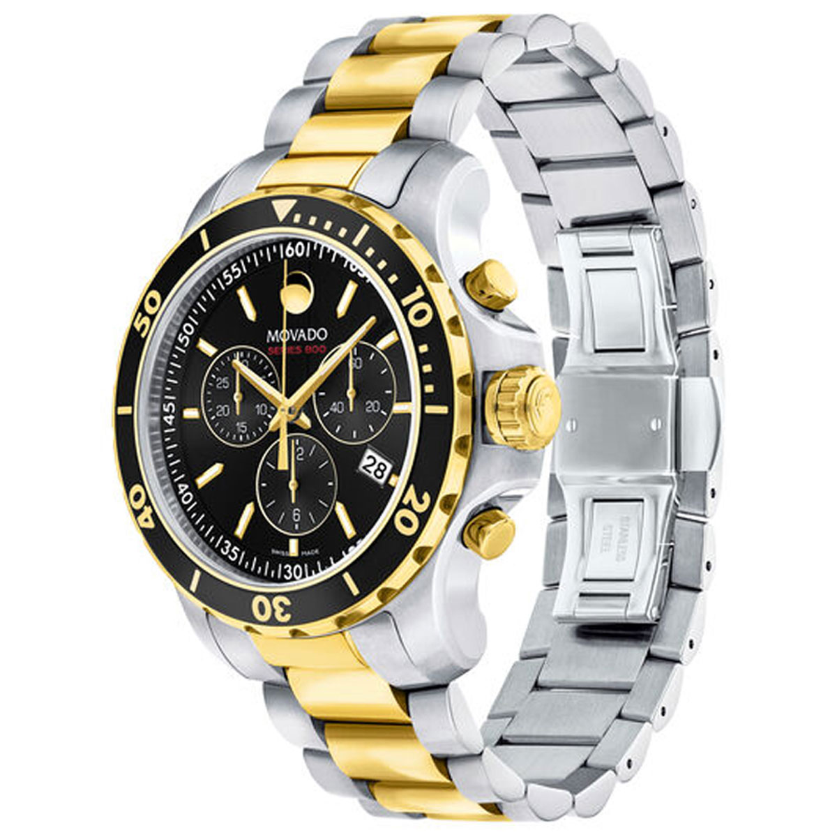 Movado Series 800 42mm Watch, Black and Gold Tone Dial