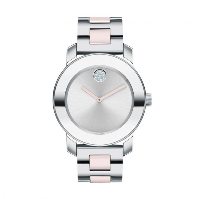 Movado BOLD Ceramic 36mm Watch, Blush and Silver Tone Dial