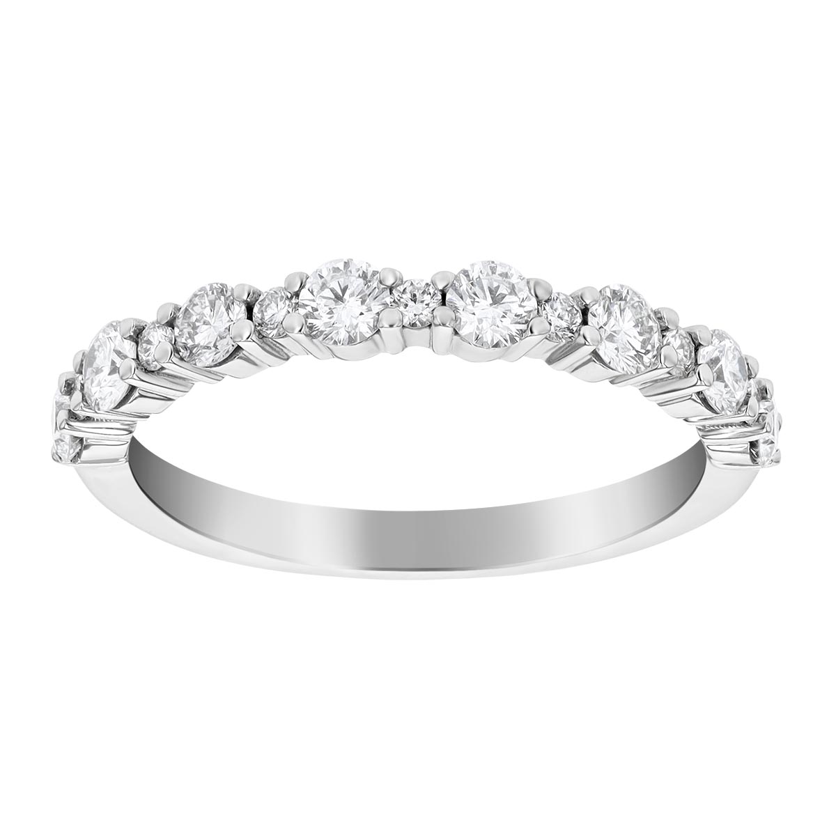 Diamond Alternating Shared Prong Wedding Band in White Gold