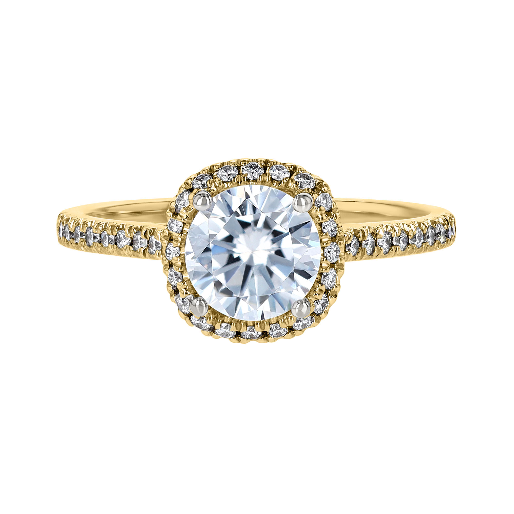 18K Gold Diamond Halo and Side Stone Ring Setting
