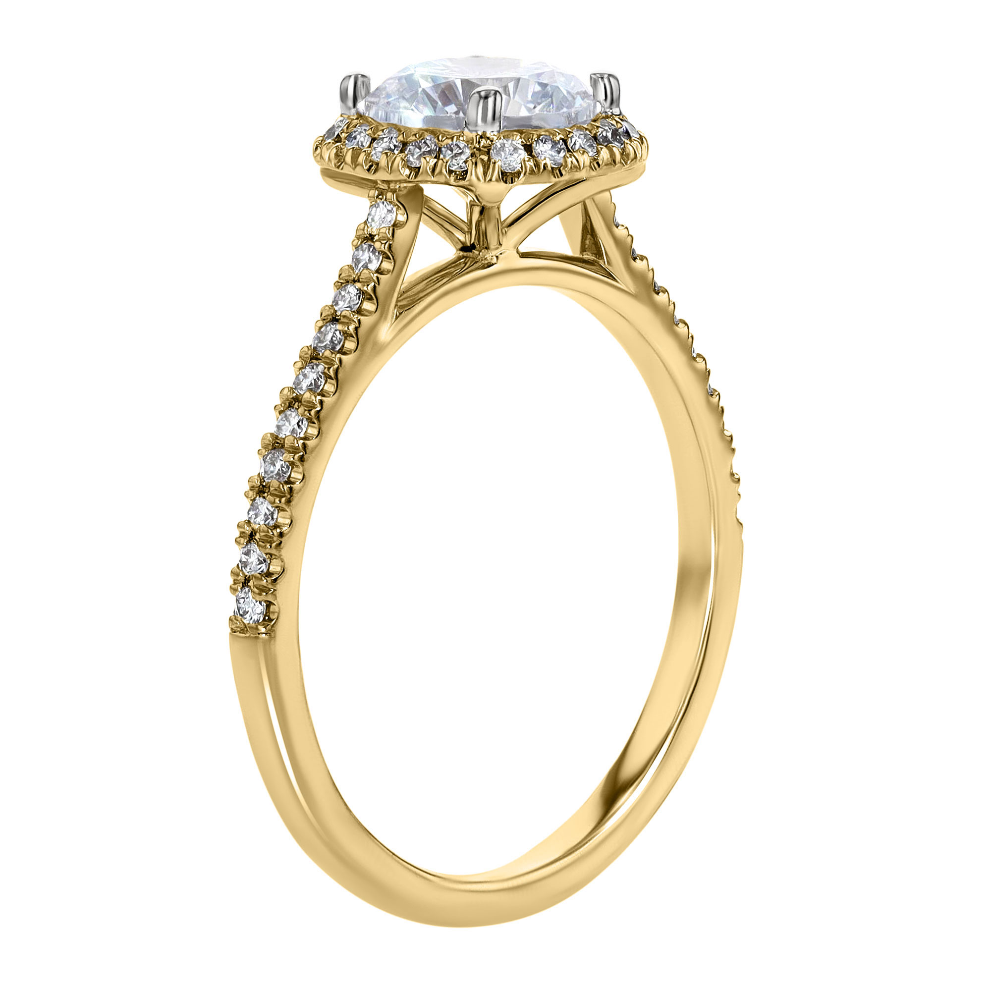 18K Gold Diamond Halo and Side Stone Ring Setting