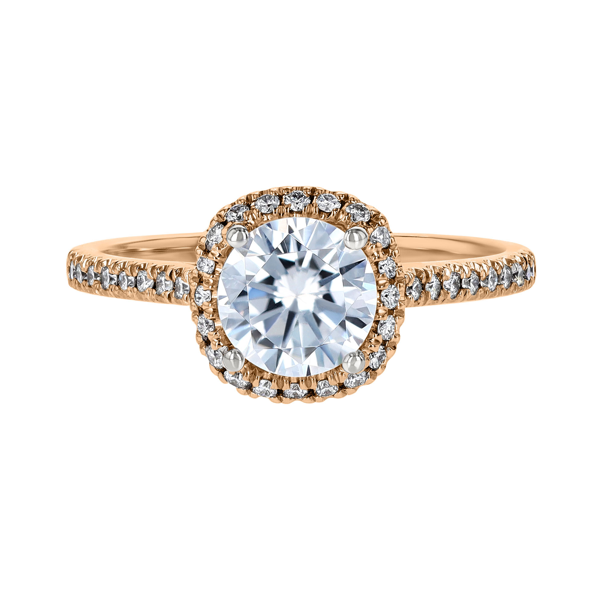 18K Gold Diamond Halo and Side Stone Ring Setting